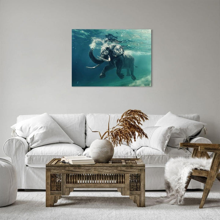 Bilder auf Leinwand Elefant Tier Wasser Leinwandbild mit Rahmen 70x50cm Wandbilder Dekoration Wohnzi