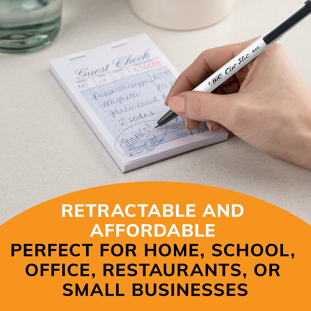 BIC Clic Stic Druckkugelschreiber, mittlere Spitze (1,0 mm), 24 Stück, rundes Schaft-Design für komf