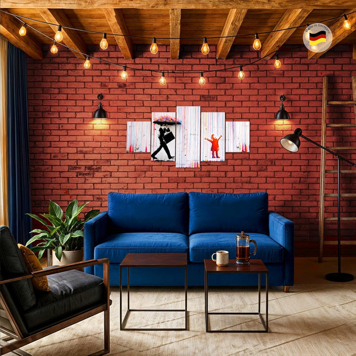 Runa Art Wandbilder Banksy Style Colored Rain 5 Teilig Bild auf Vlies Leinwand Deko Loft Wohnzimmer