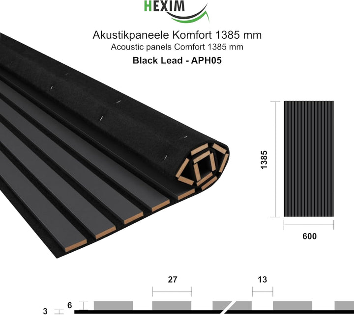 HEXIM Akustikpaneele 6 Stück 138,5x60cm Holz Comfort - flexible Holzpaneele Platten Lamellenwand Hol