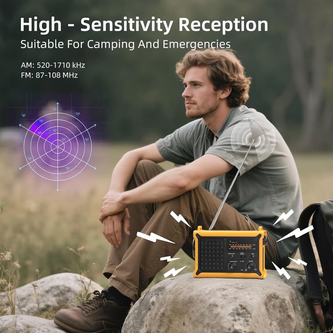 Solar Kurbelradio mit 12000mAh Akku Wiederaufladbare, Extra Grosse Solarpanel, AM/FM Notfallradio mi