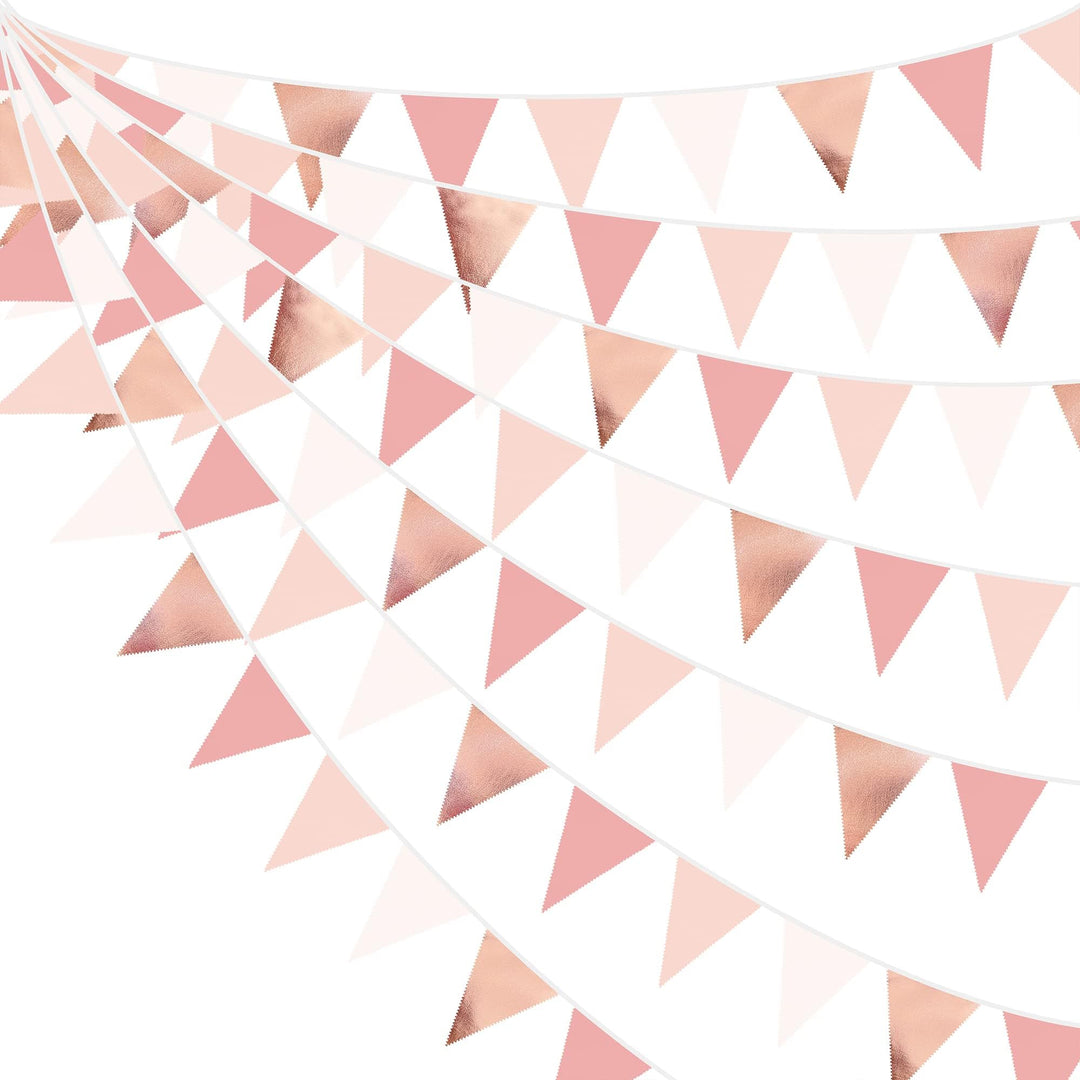 32Fuss Rosa Roségold Wimpelkette Banner Partydekoration Stoff Dreieckig Flagge Wimpel Girlande Lufts