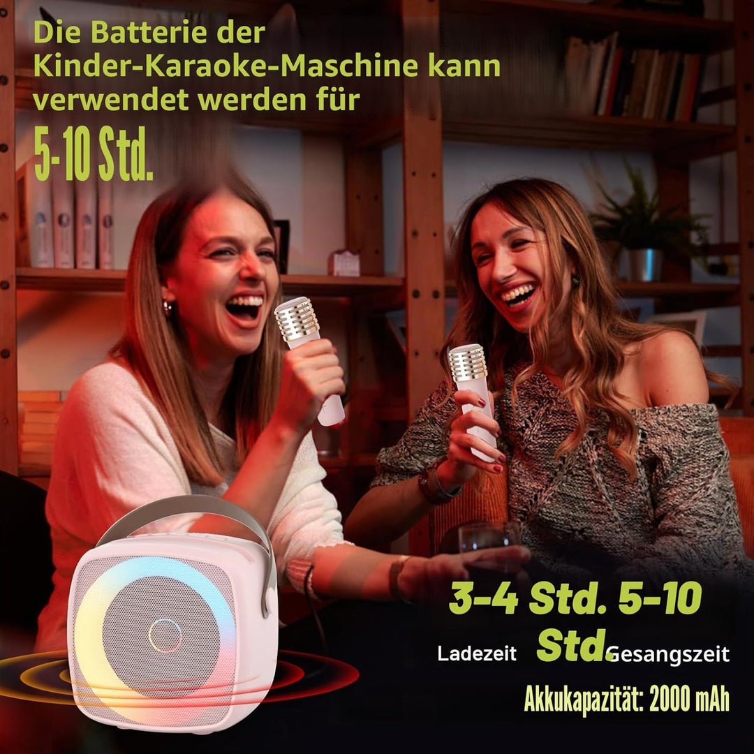 Karaoke Maschine 2 Mikrofone für Jungen Mädchen, tragbare Bluetooth-Lautsprecher mit dynamischen Lic
