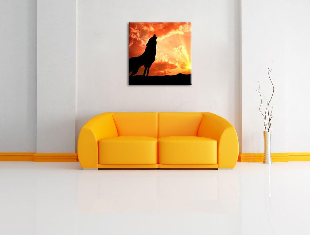 Pixxprint Wolf Heulen als Leinwandbild/Grösse: 70x70 cm/Wandbild/Kunstdruck/fertig bespannt, 70x70