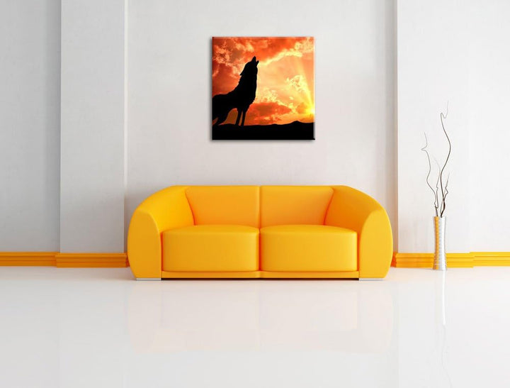 Pixxprint Wolf Heulen als Leinwandbild/Grösse: 70x70 cm/Wandbild/Kunstdruck/fertig bespannt, 70x70