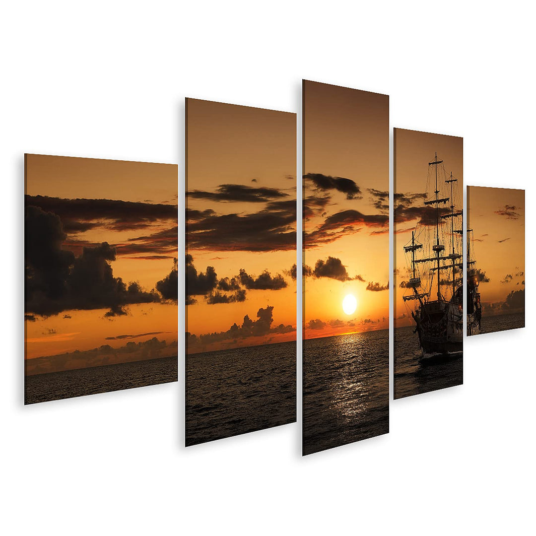 islandburner Bild auf Leinwand Piratenschiff Offenes Meer Sonnenuntergang Bilder Wandbilder Poster L