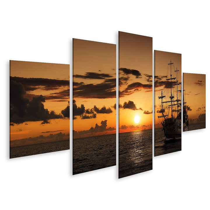islandburner Bild auf Leinwand Piratenschiff Offenes Meer Sonnenuntergang Bilder Wandbilder Poster L