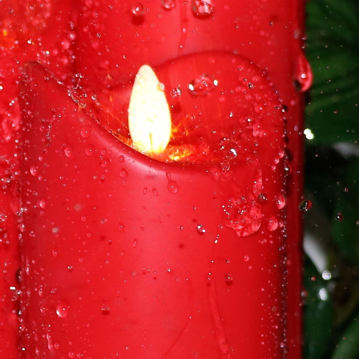 Dekovita 42cm Holz-Laterne - Gartenlaterne inkl. 18cm Outdoor LED Kerze in Rot mit Timer Fernbedienu