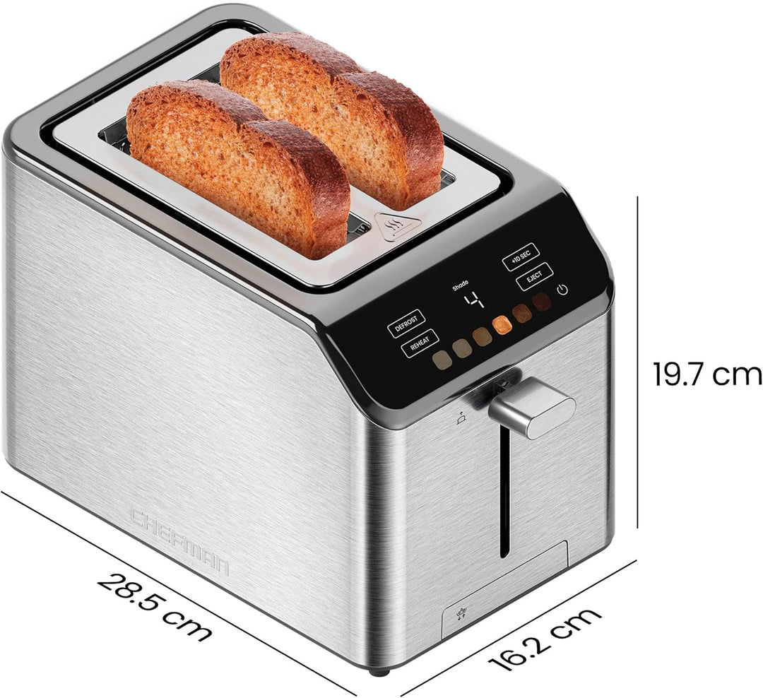 Chefman Smart Touch 2 Scheiben Digital Toaster, 6 Farbeinstellungen, Toaster Edelstahl mit extrabrei