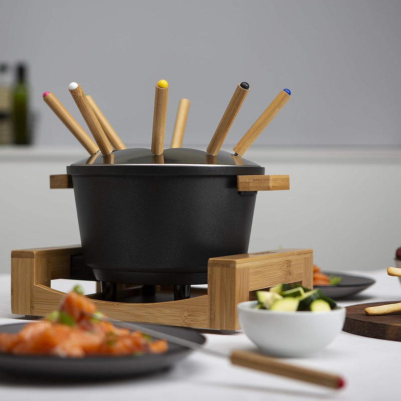 Princess 01.173025.02.001 Fondue Set Pure Black, Aluminium Gusseisen, Bambus & Schwarz