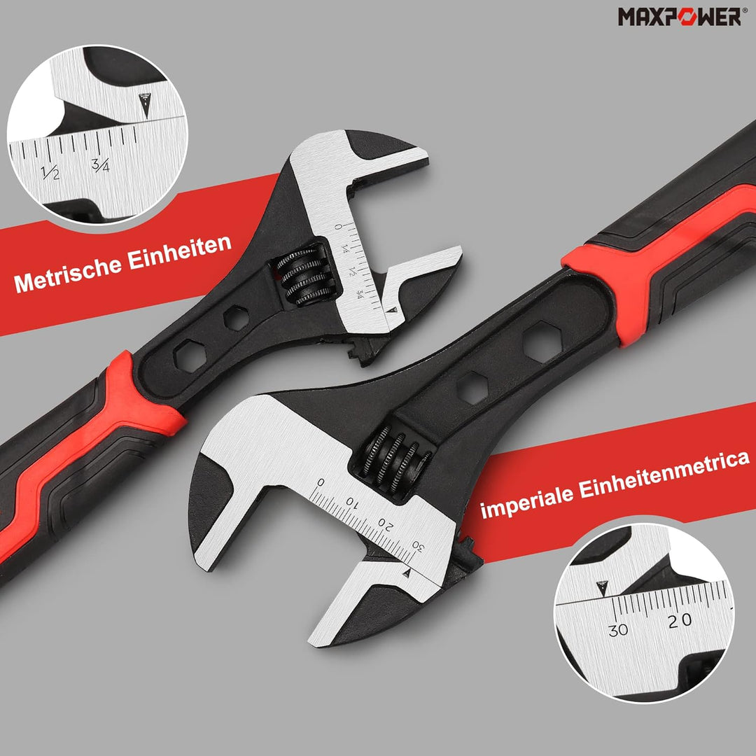 MAXPOWER 3 Stücke Rollgabelschlüssel Set 150mm/200mm/300mm Hochwertiger Schraubenschlüssel Verstellb