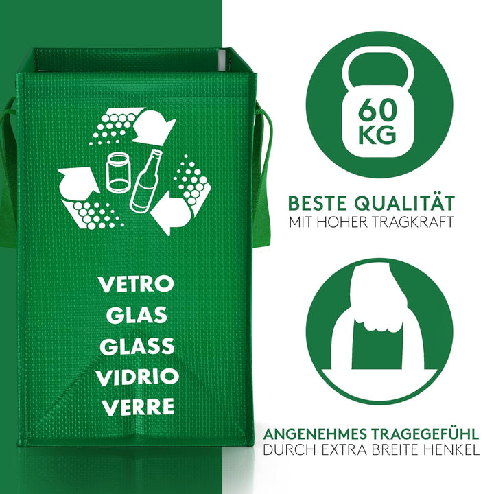 PTMS® Mülleimer 3 Fächer MAXI XL extra gross - Mülltrennsystem Taschen für Papier, Glas & Plastik -