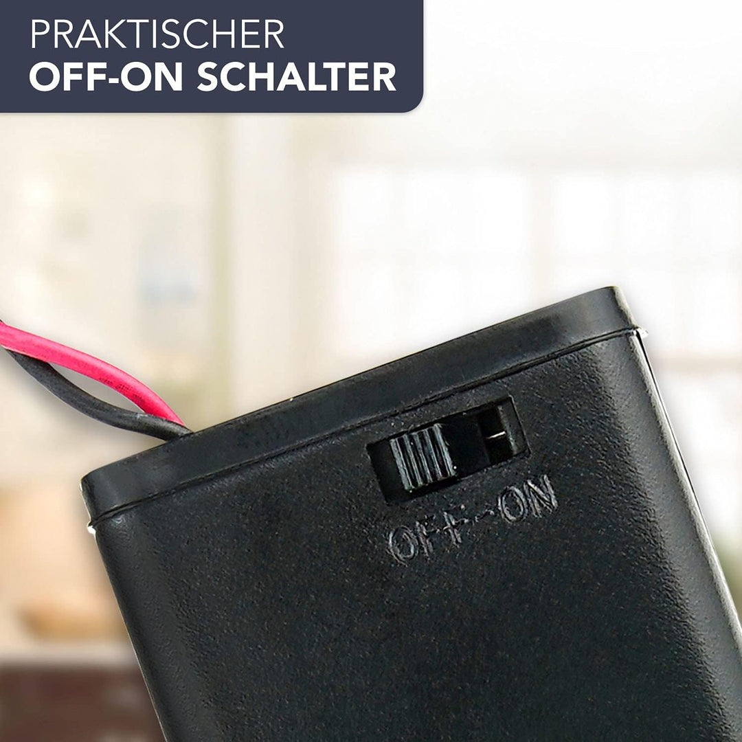 PerfectHD Batteriehalter - AA Batteriefach - 4X AA Mignon - mit EIN- und Ausschalter - 10 Stück in e