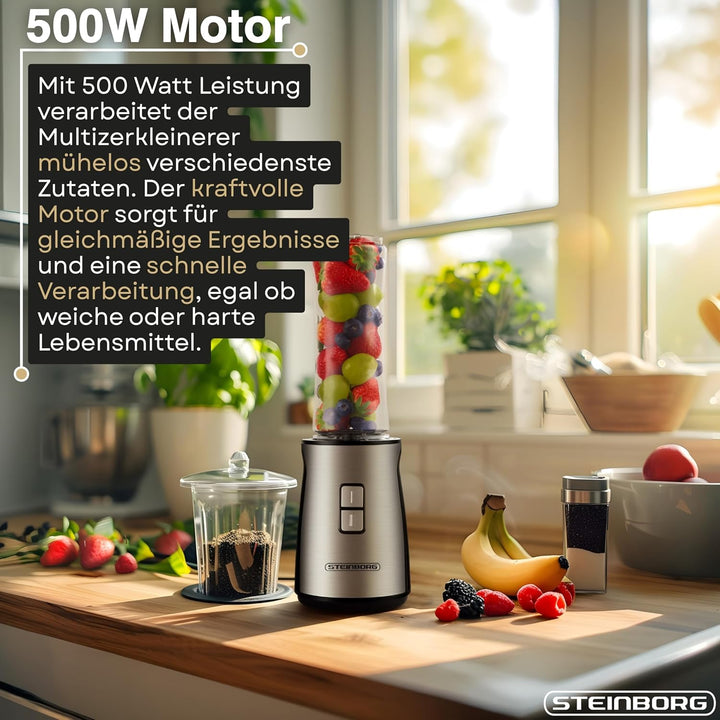 Steinborg® Zerkleinerer 2in1 Standmixer Smoothie Maker To Go Becher, 500W Multizerkleinerer, 2L Glas