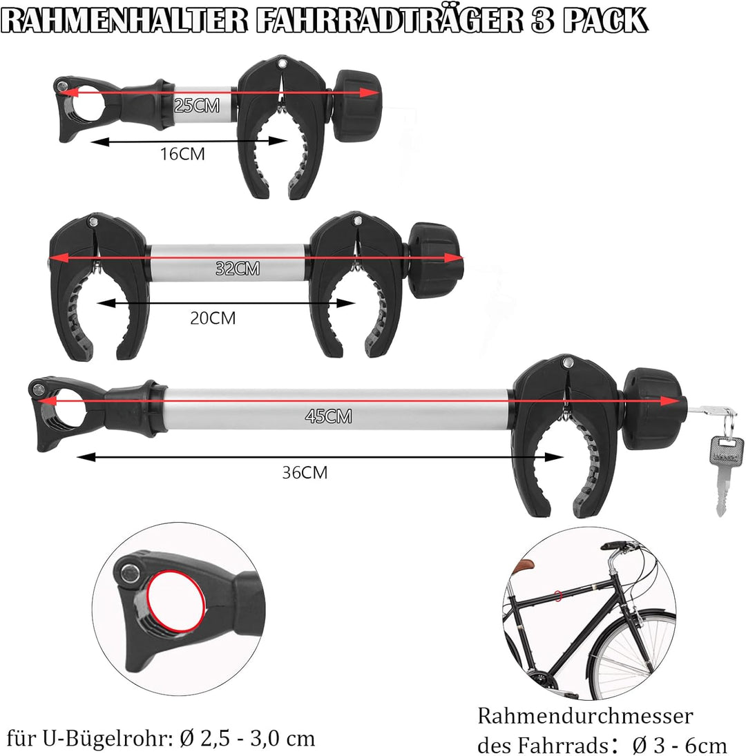 Rahmenhalter für Fahrradträger 3 Stück 25CM+32CM+45CM Länge, Universal Fahrradrahmenhalter Abschlies