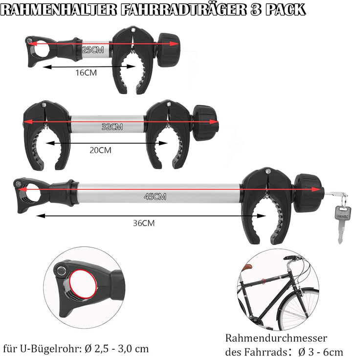Rahmenhalter für Fahrradträger 3 Stück 25CM+32CM+45CM Länge, Universal Fahrradrahmenhalter Abschlies