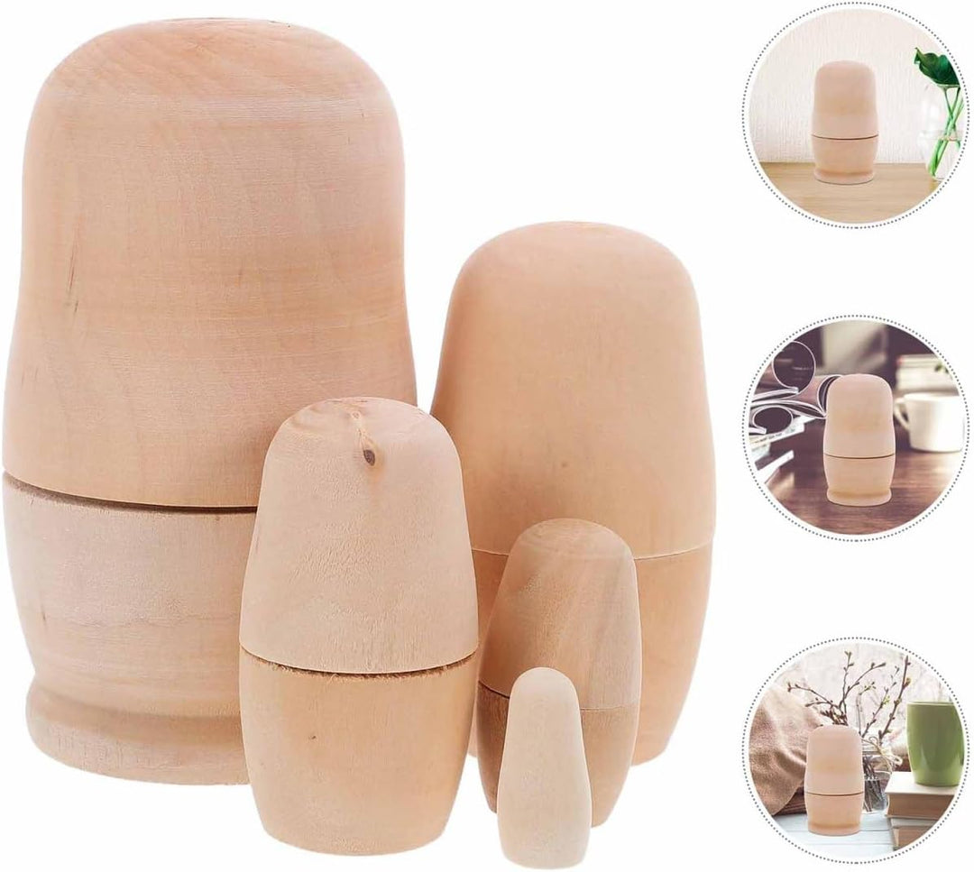 ibasenice 4er Set Unbemalte Russische Matroschka Puppen, DIY Holznistpuppen zum Bemalen, 5-stufige B