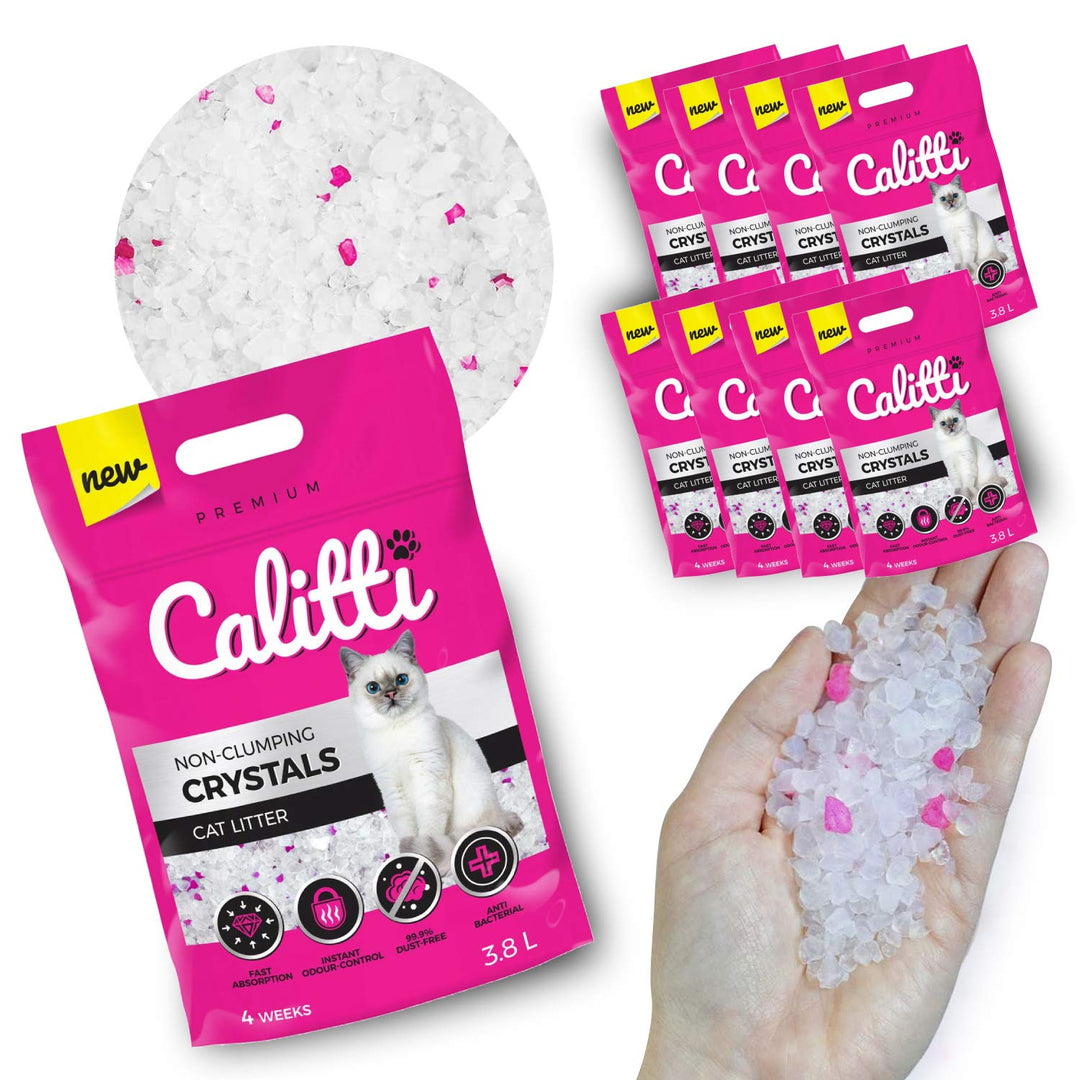 Calitti - Silikat Katzenstreu | Premium Crystals Silikatstreu | Antibakteriell Katzensand | 8-er Set