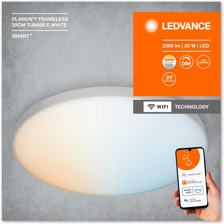 Ledvance Smarte LED Deckenleuchte, Panel für Innen mit WiFi Technologie, Lichtfarbe änderbar (3000K-