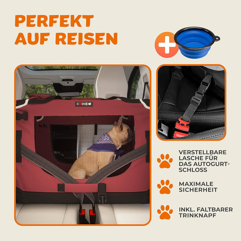 CADOCA® Hundebox faltbar Transportbox L 70x52x50cm robust atmungsaktiv Transporttasche Auto Rückbank