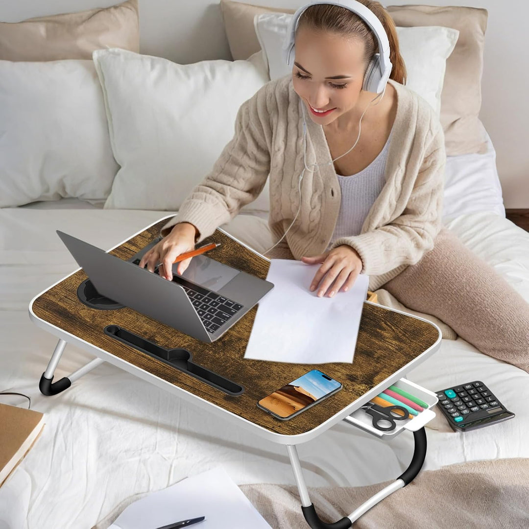 Klappbarer Laptop-Schreibtisch 60x40cm – Leichter, Multifunktionaler Bett Schreibtisch mit Kartensch