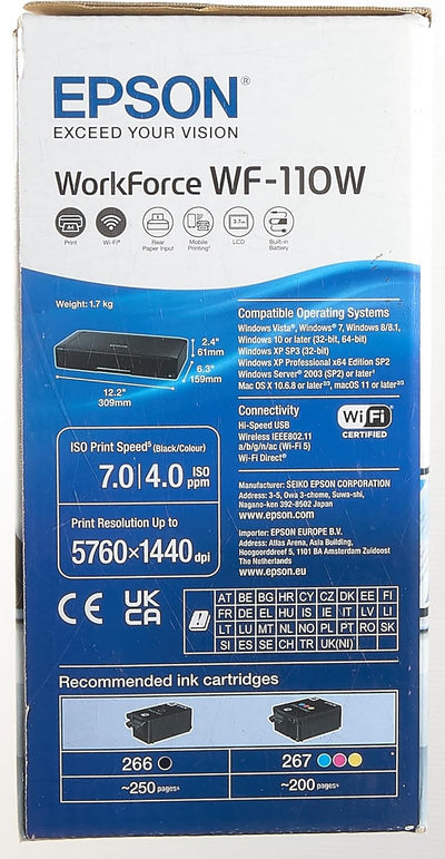 Epson WorkForce WF-110W tragbarer Tintenstrahldrucker (DIN A4, WiFi Direct, Drucker, mobiles Drucken