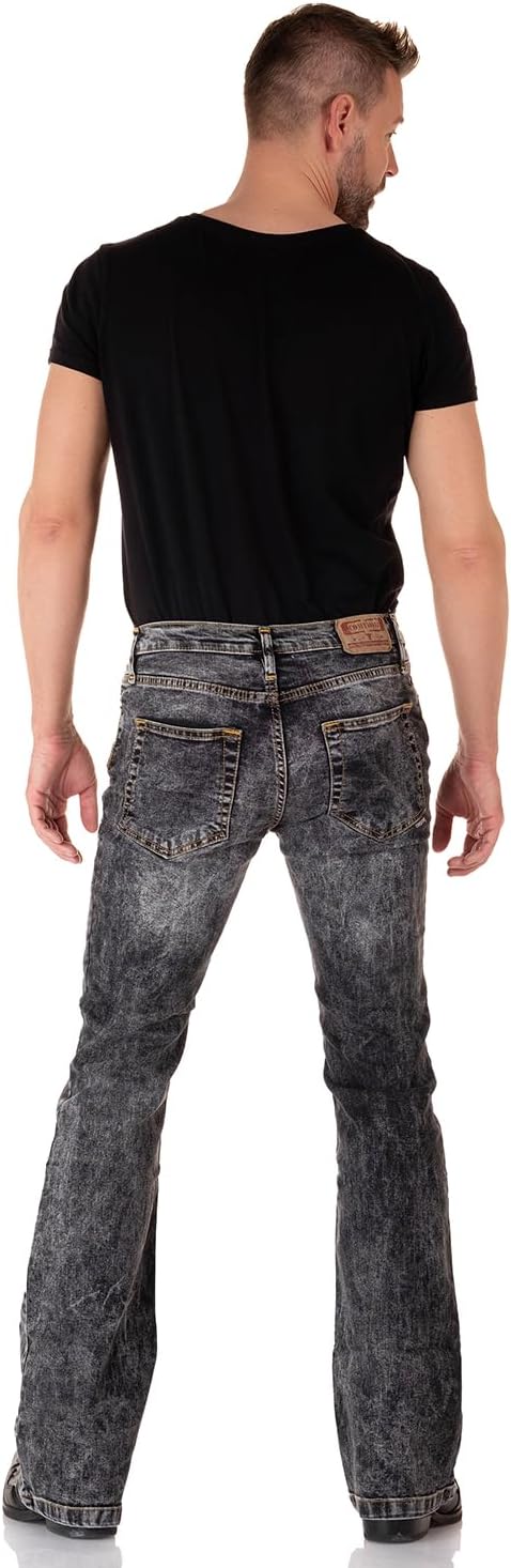 Schwarz verwaschene Bootcut Jeans Used Look - Herren Jeanshose, Schlagjeans, Flared-Jeans im Vintage
