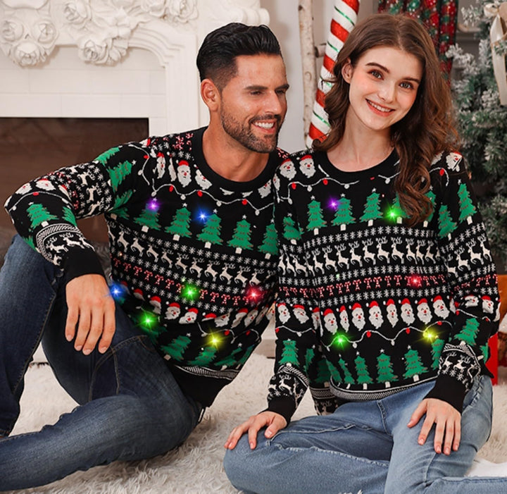 Belovecol Unisex Weihnachtspullover LED Ugly Christmas Sweater Pullover Langarm Strickpullover L Xma