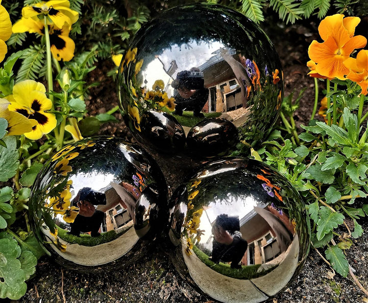 Dekokugel schwarz poliert 3er Set 15-10-10 cm aus Edelstahl Kugel Dekorationskugel Gartenkugel