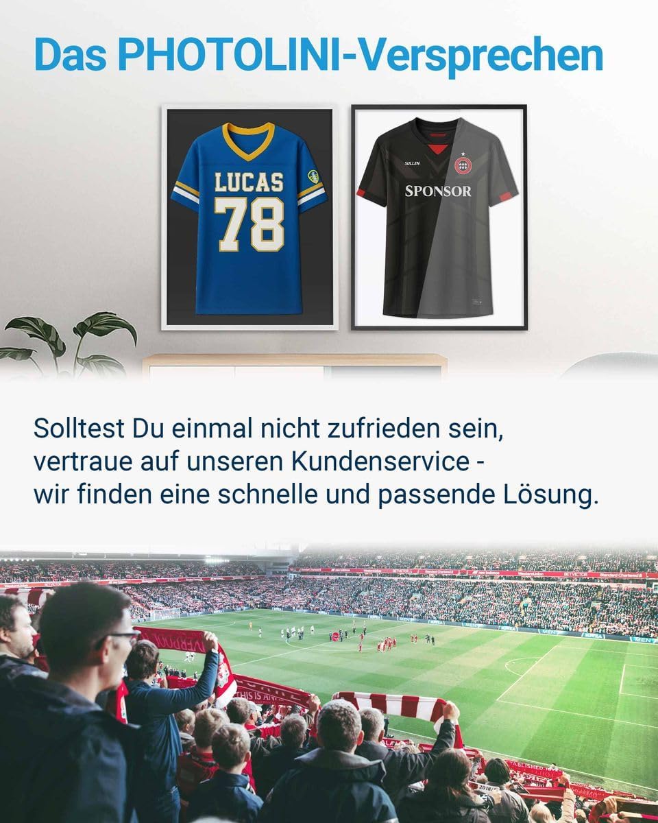 PHOTOLINI Bilderrahmen Trikotrahmen Fussball 70x90, Schwarzer Bilderrahmen für Trikot, Rahmen Trikot