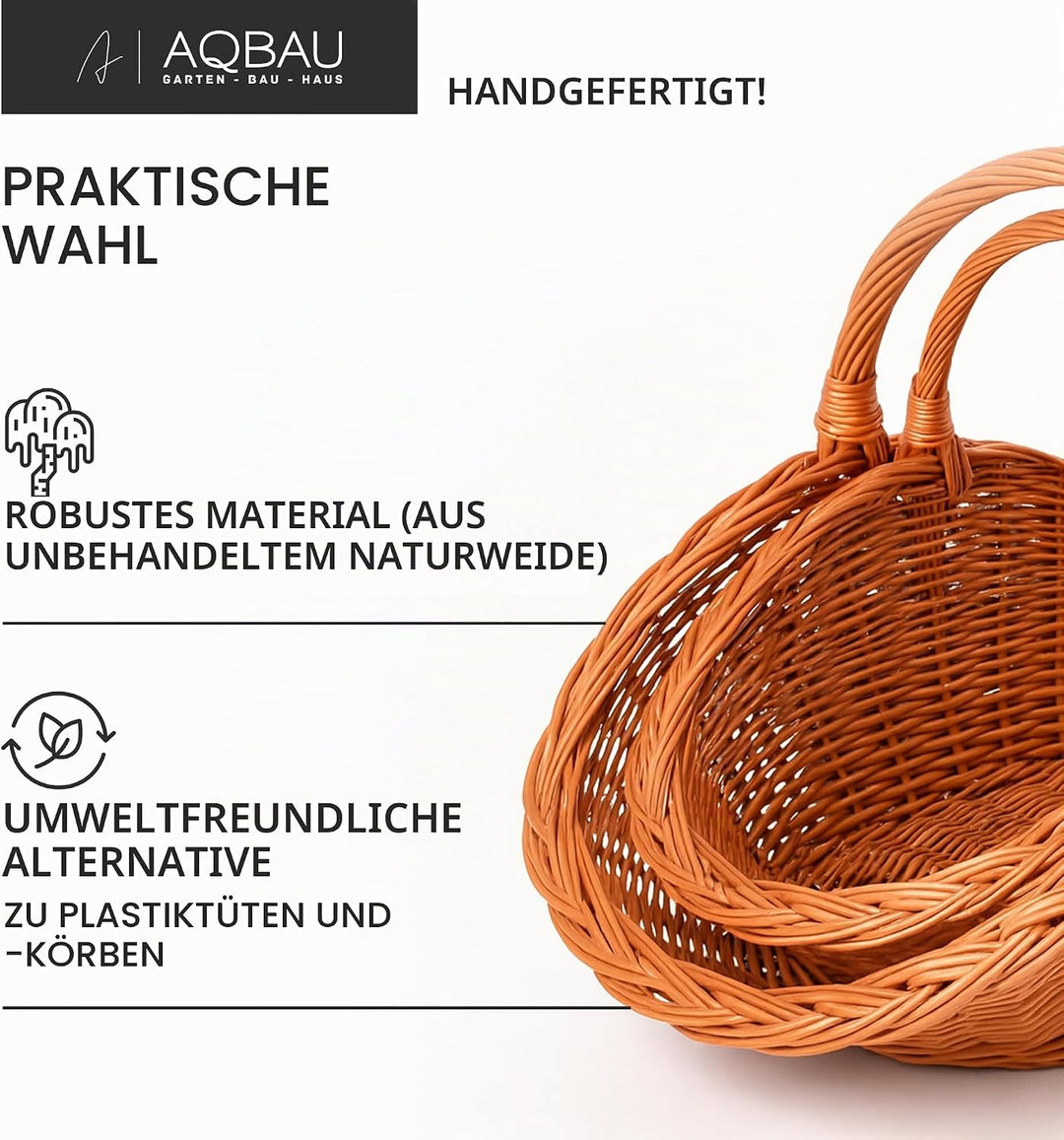 Kaminholzkorb aus Weide 70 x 44 cm – Handgefertigte Holz- &amp; Dekokörbe mit Griff – Kamin Holzkorb Nat