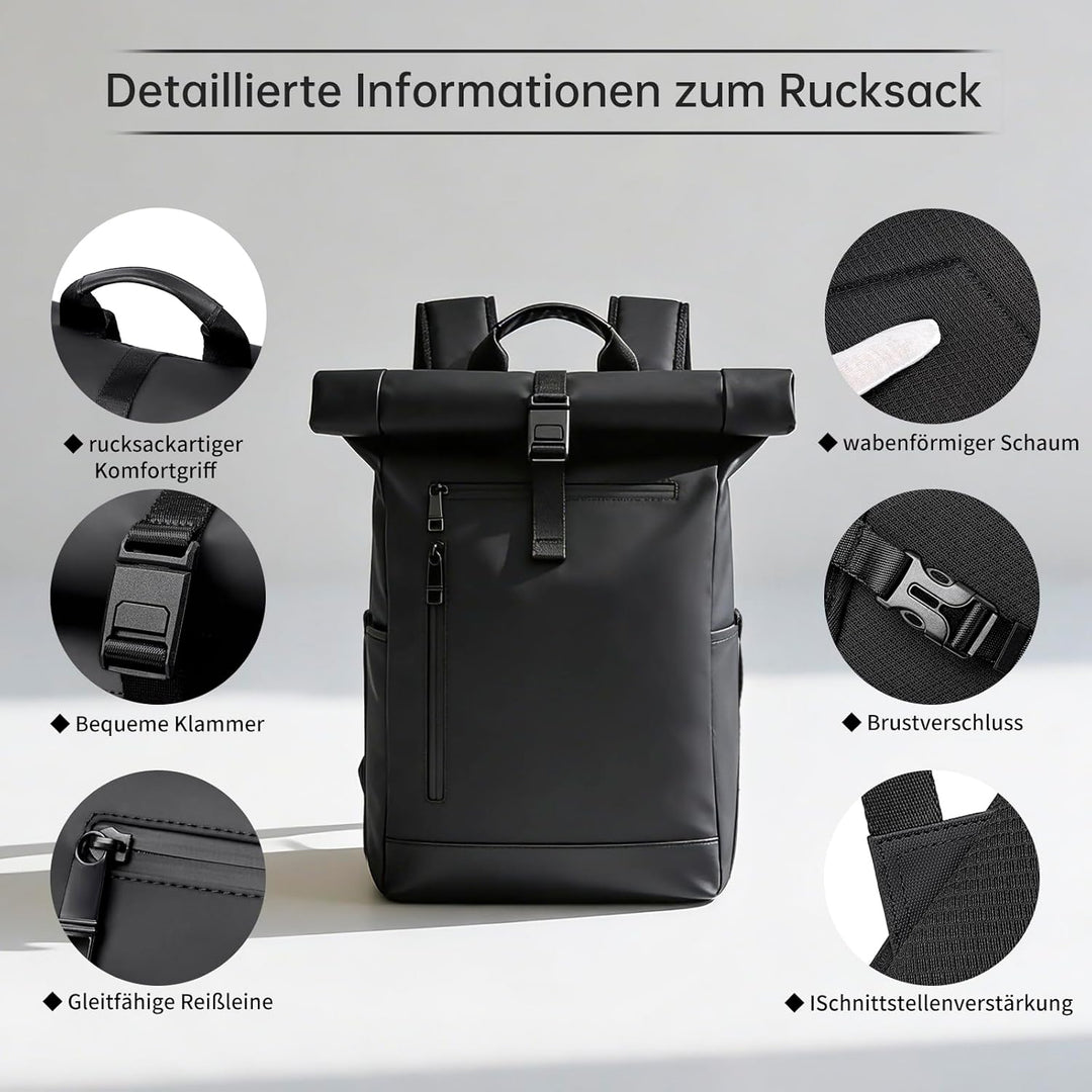 Rolltop Rucksack Herren Damen Grosser Laptop Rucksack Wasserdichter mit Computerfach 16 Zoll Rucksäc