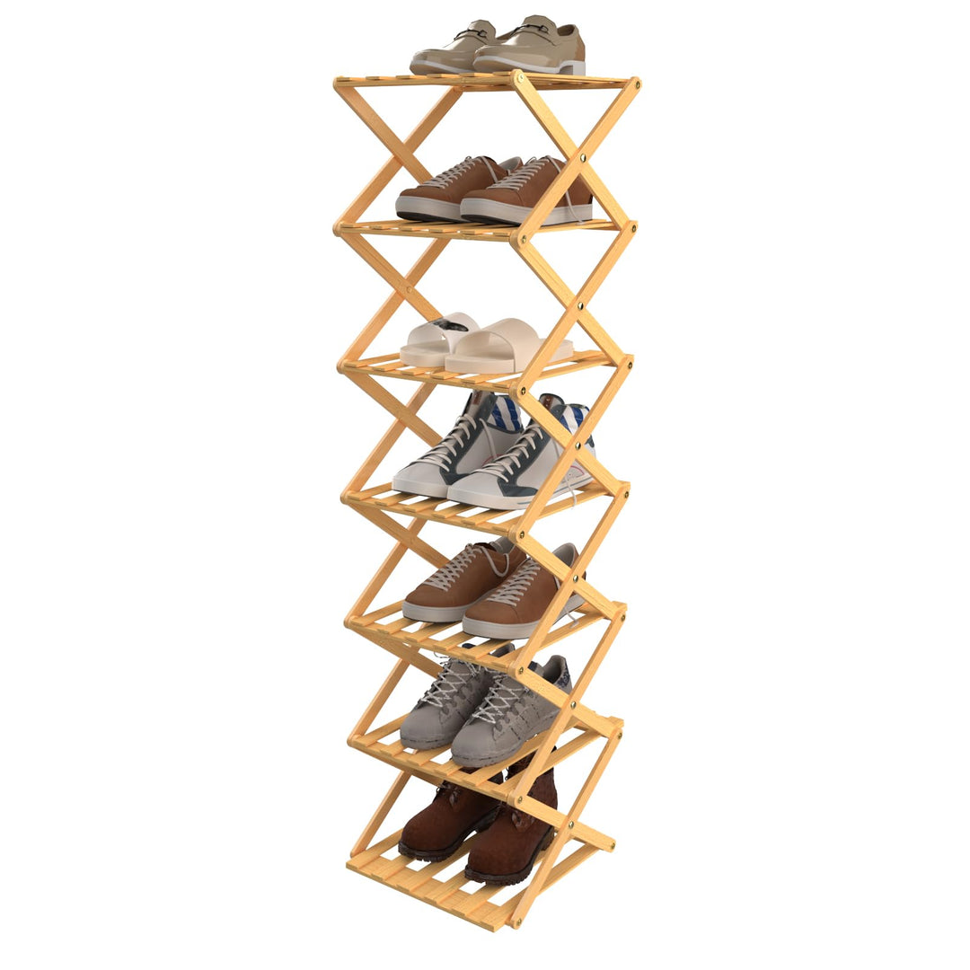 homewell Schuhregal aus Bambus mit 7 Ebenen, vertikales Schuhablage, Faltbares Montagefreies, Schuhr