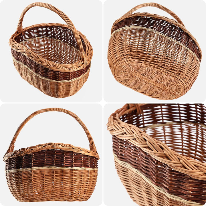 KADAX Weidenkorb für Pilze, Ovaler Korb zum Einkaufen, robuster Picknickkorb mit dem Henkelgriff, Fl