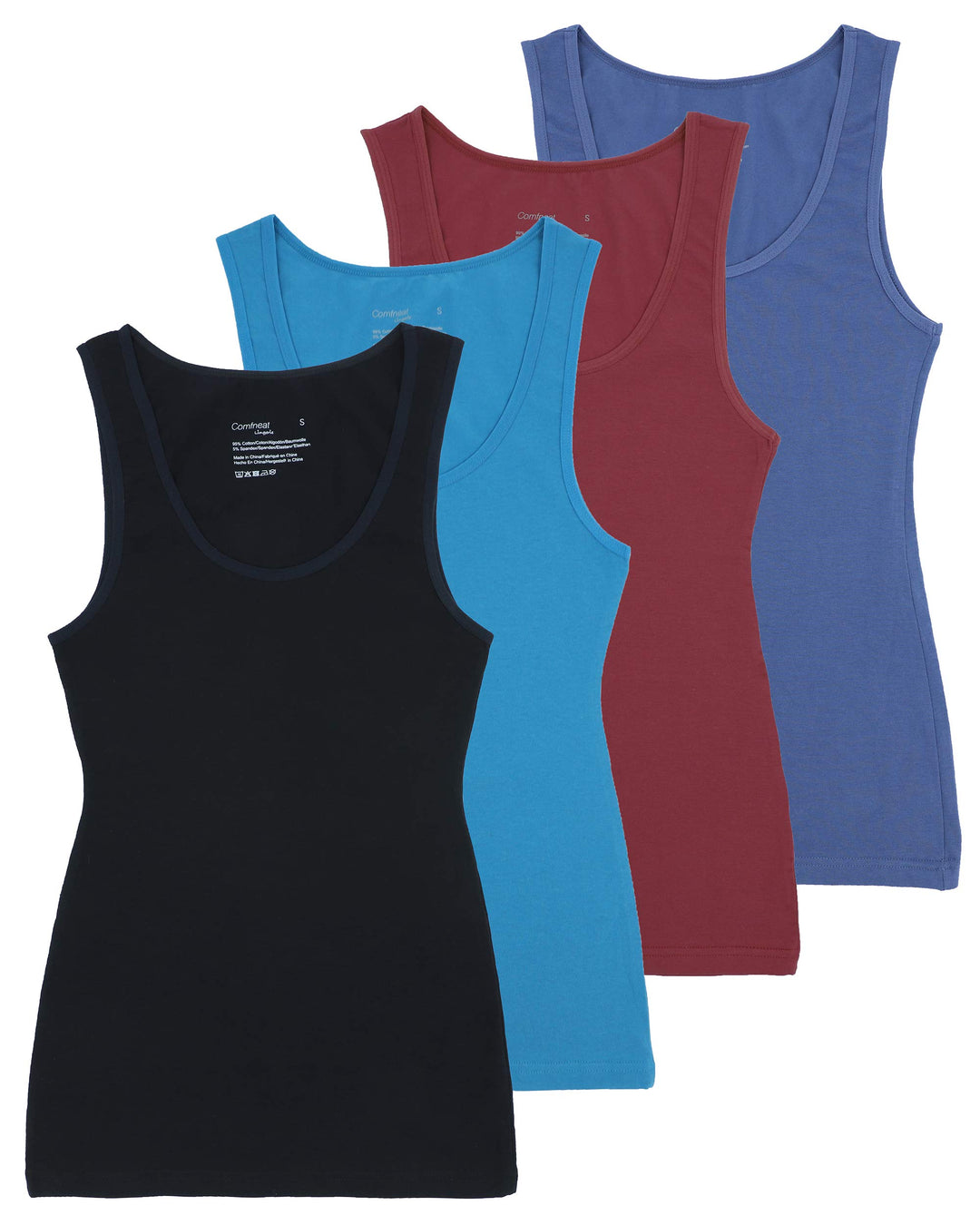 Comfneat Damen 4-Pack Tank Tops Stretch Baumwolle Elasthan Bequeme Unterhemden S Color-set-2 4-pack,