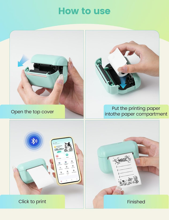 Memoking Mini Drucker für Smartphone, Minidrucker Q02E Thermodrucker Mini Grün, Grün