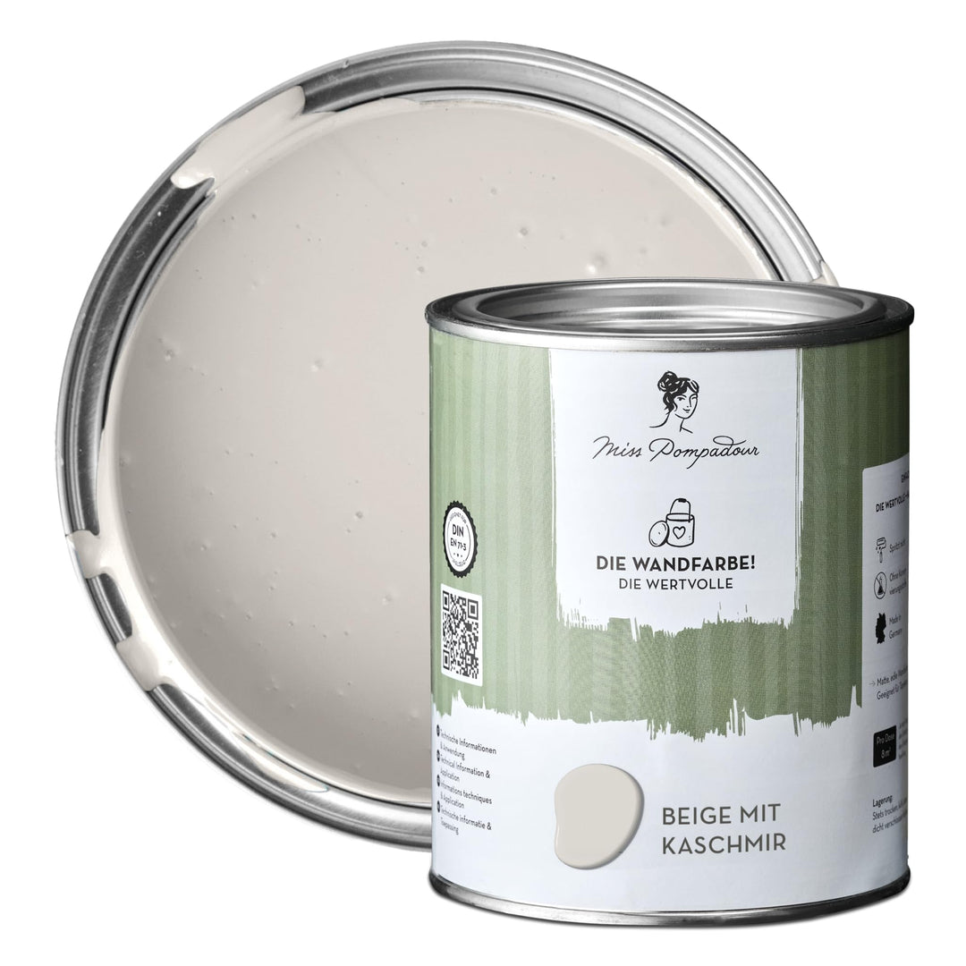 MissPompadour edelmatte Wandfarbe Beige mit Kaschmir 1L - sehr hohe Deckkraft - geruchsneutrale, spr