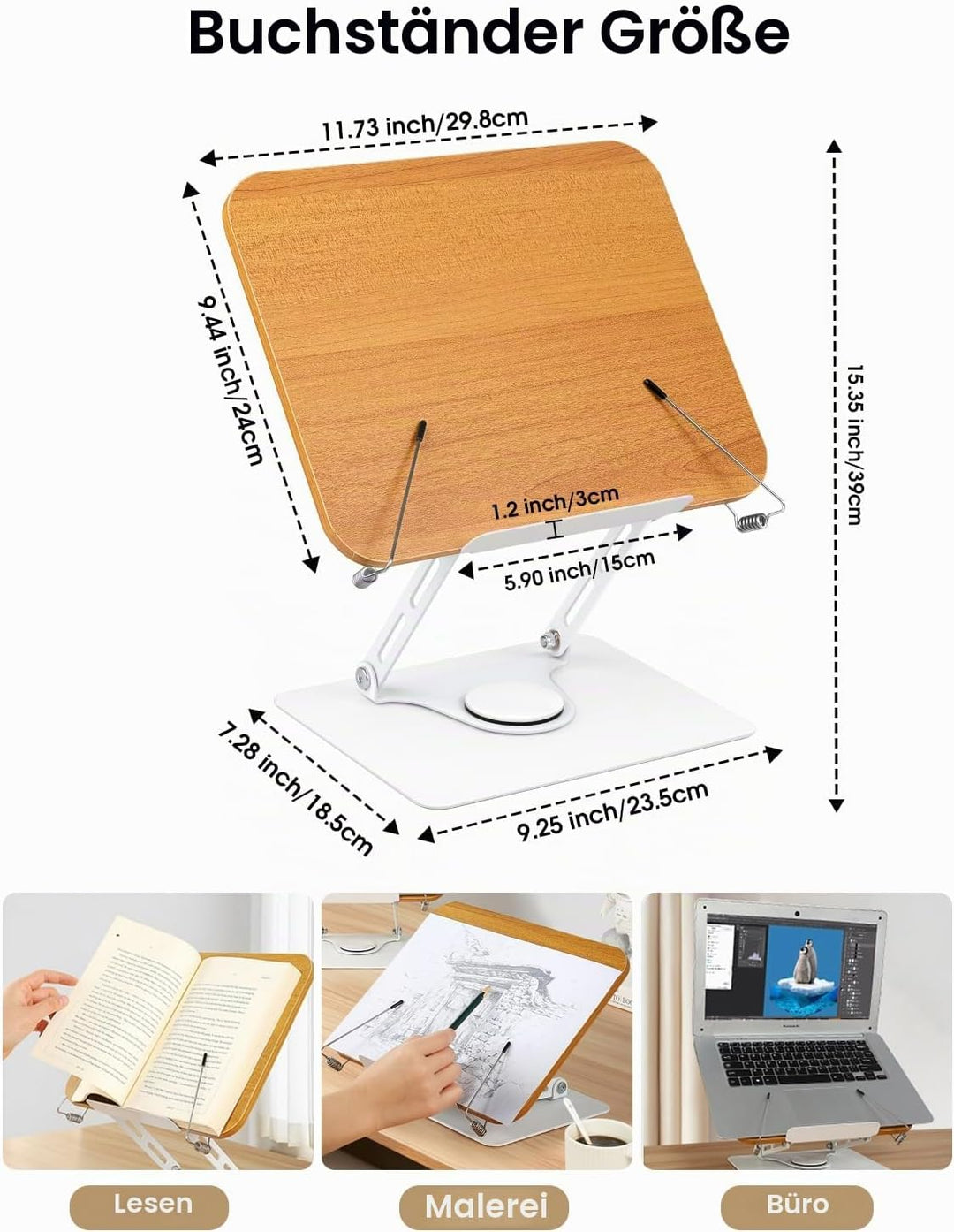 MSDADA Buchständer, Verstellbarer Buchhalter mit 360° drehbarer Basis, Kochbuchständer, Rezeptbuchha
