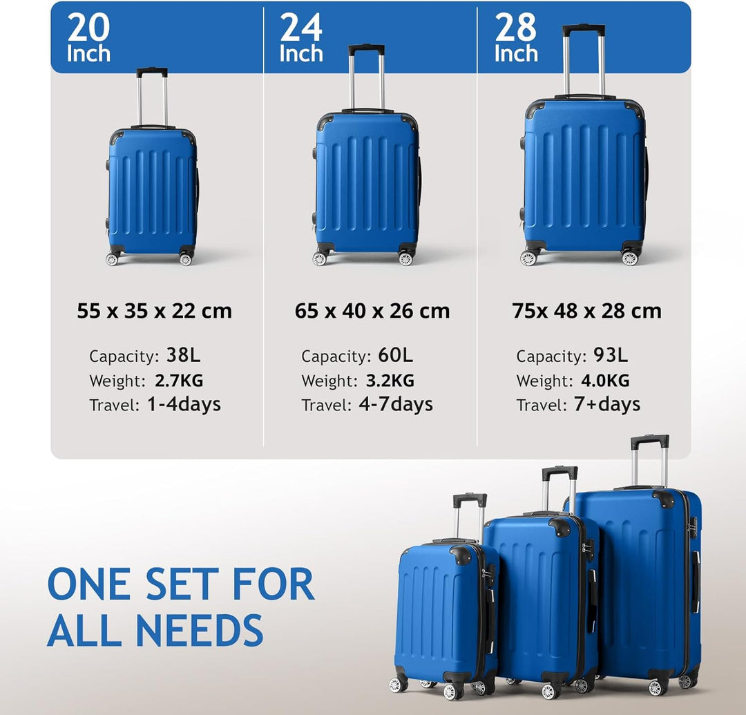 LEADZM Kofferset 3 teilig, Reisekoffer Set mit Eckenschutz, Koffer Set Hartschalen-Trolley aus ABS m