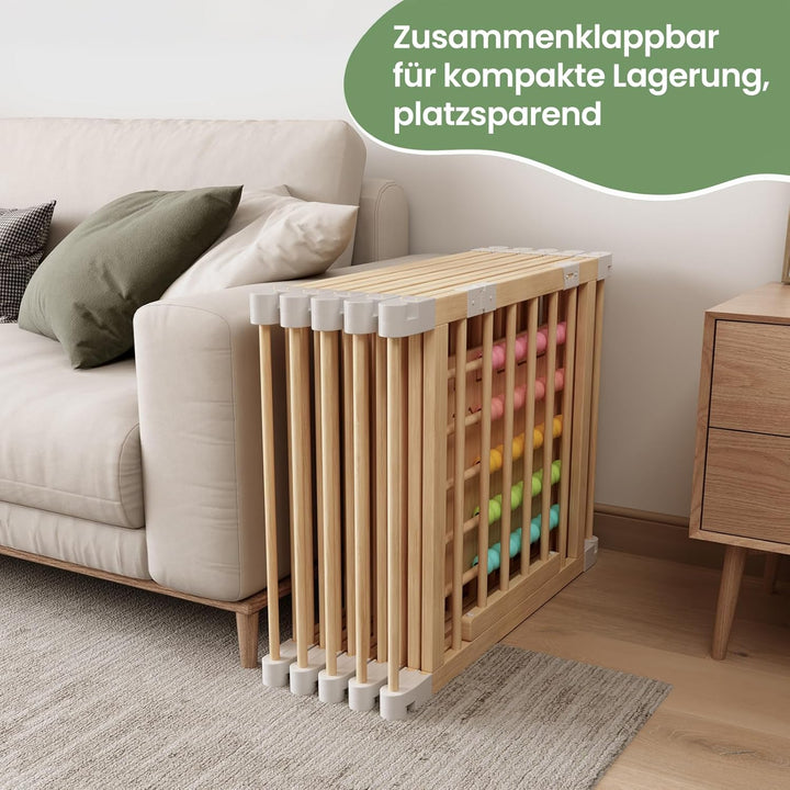 240x160x61cm Baby Laufgitter klappbar Laufstall Holz Kinder Activity Center mit Tür, musikalischem S