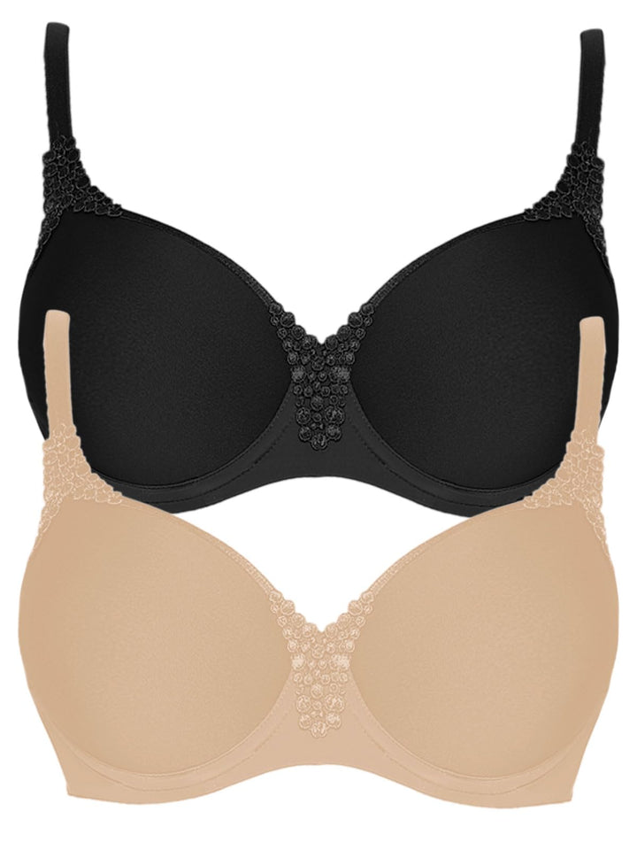 VIANIA! 2er Pack Spacer Bügel BH Carola 151414 70D Nude-schwarz, 70D Nude-schwarz