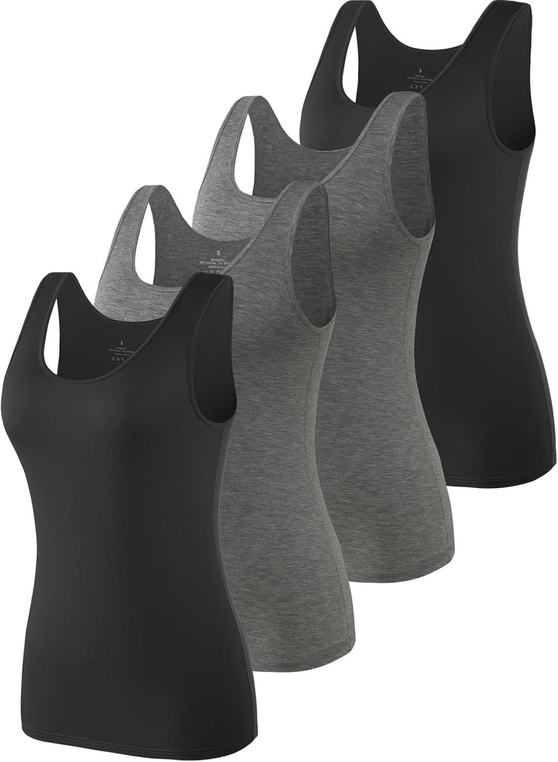 vislivin Elastische Tank Tops für Damen Unterhemden 3/4er Pack XL 4er Pack - Schwarz/Dunkelgrau/Dunk