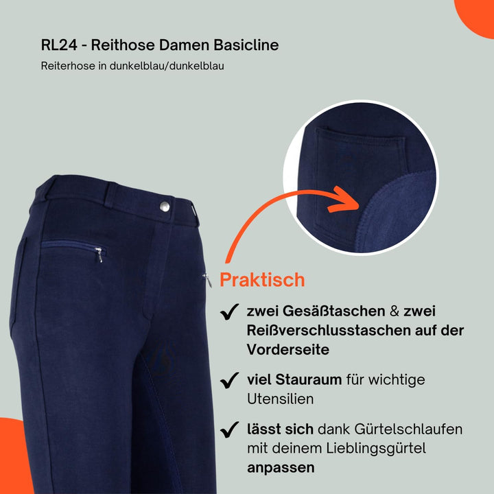 RL24 - Damen Reithose Vollbesatz BASICLINE 34 Dunkelblau/Dunkelblau, 34 Dunkelblau/Dunkelblau