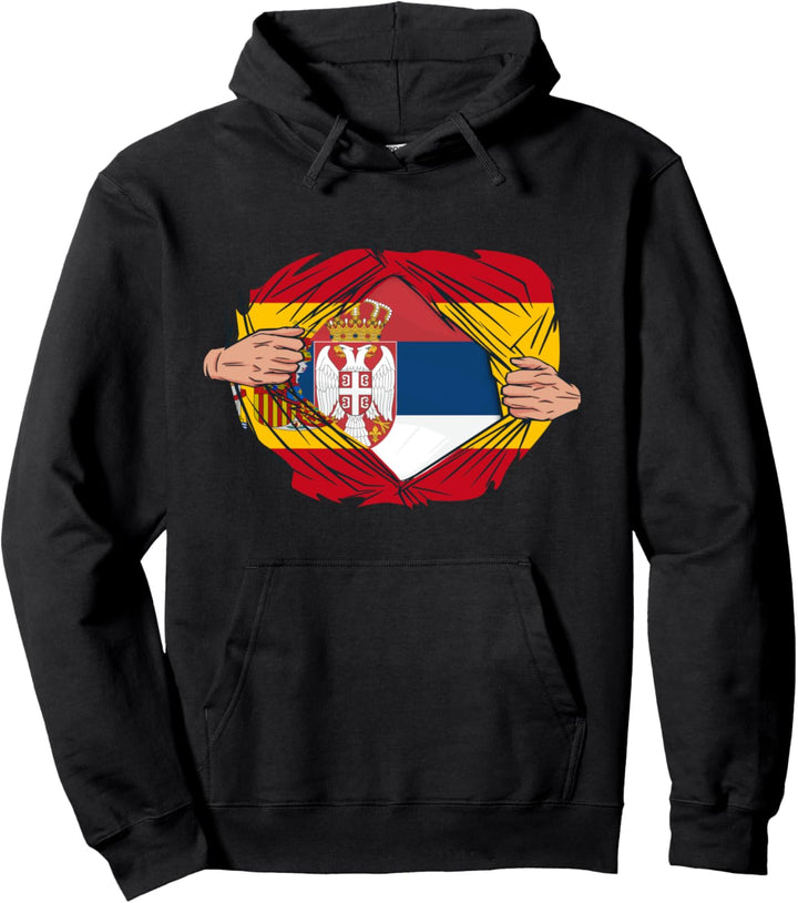 Serbische Flagge mit französischen Wurzeln Französische Flagge mit Spanien Pullover Hoodie