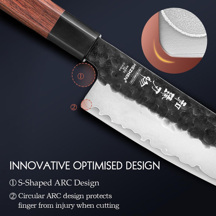 HEZHEN 18,5cm Santoku Messer, Verkleideter Stahl Kochmesser, Geschmiedet Japanischer Stil Gyuto Mess