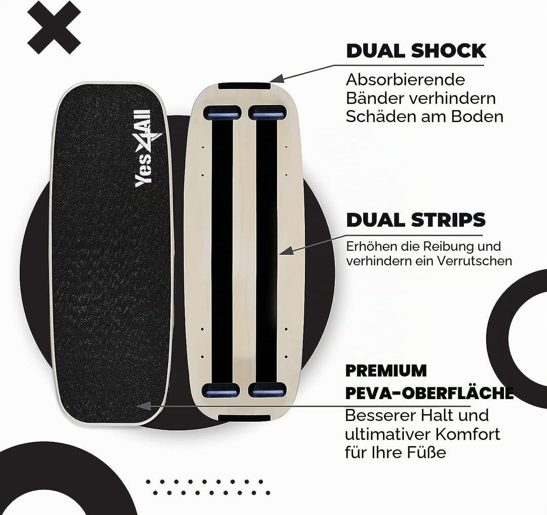 Yes4All Indoorboard aus Holz, Surf Balance Board mit glatter Oberfläche und Rolle für alle Trainings