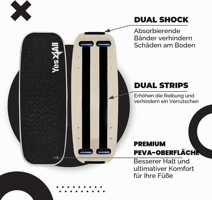Yes4All Indoorboard aus Holz, Surf Balance Board mit glatter Oberfläche und Rolle für alle Trainings