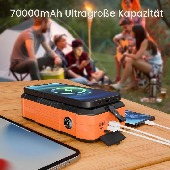 70000mAh Power Bank grosse Solar Powerbank 30W PD Wireless Externer Handyakku tragbares Ladegerät mi