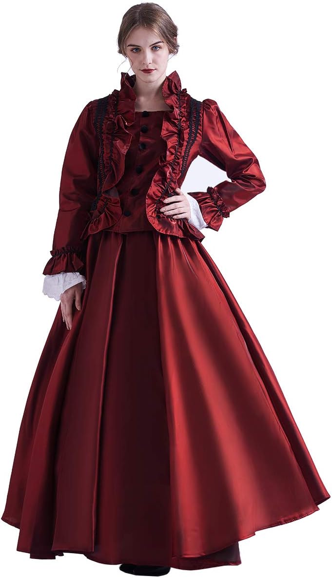 GRACEART Damen Gothic Viktorianisches Kleid Renaissance Maxi Kostüm (M, Rot) M Rot, M Rot
