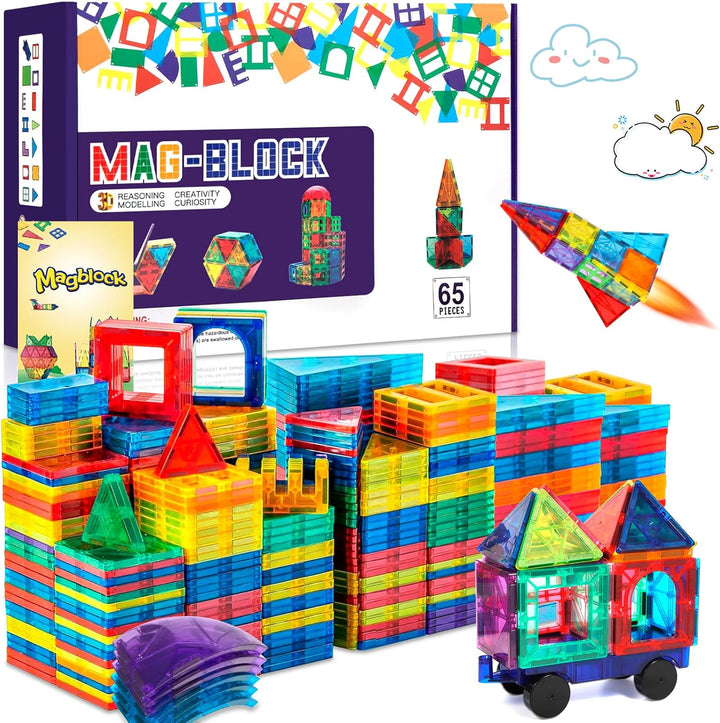 AQXONG 65Pcs Magnetische Bausteine Spielzeug, Magnetisches Bauspielzeug, Puzzle Baustein Spielzeug,